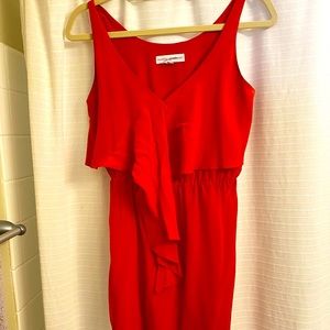 Fiery red dress with flowy detail